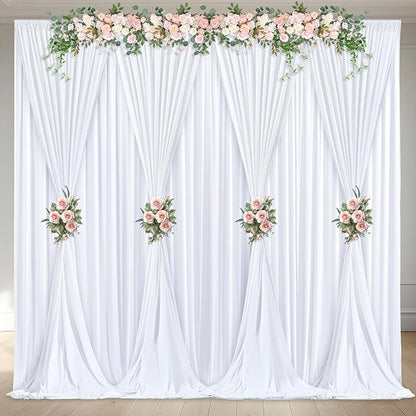 32 x 10ft White Backdrop Curtains for Wedding Photo Background Curtains Wrinkle Resistant Polyester Backdrop Curtains for Party Baby Shower Photoshoot Events Decor, 8 Panels-W4' x H10'