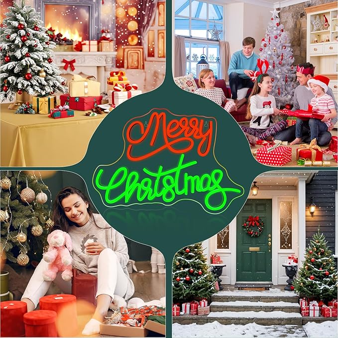 NOSUN Merry Christmas Neon Sign for Wall Decor Dimmable Merry Christmas Led Signs for Xmas Party Kids Bedroom Bar Pub Club Xmax Gift Decorations Bedroom Window Bar Club Shop Gift Decor