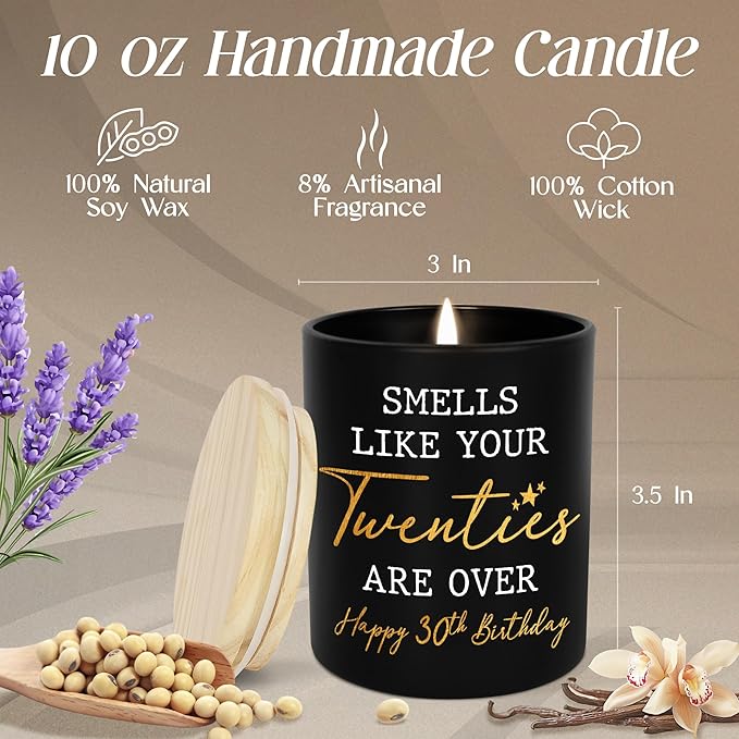 Christmas 30th Birthday Gifts for Men Women - Vanilla Lavender Candle 10oz - 1995 30th Birthday Decorations for Him Her, 30 Year Old Bday Gifts for Daughter Sister Wife Husband, 30 Candles
