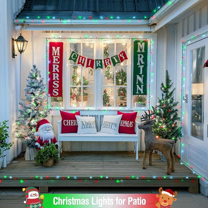 JMEXSUSS 200 LED Red White and Green Christmas Lights Outdoor, 66ft Connectable Twinkle String Lights Plug in, 8 Modes Waterproof Christmas Tree Lights for Outside Indoor Yard Xmas Decoration