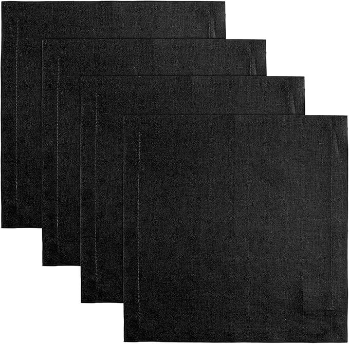 Solino Home Black Placemats Set of 4-100% Pure Linen Placemats 14 x 14 Inch for Fall, Autumn, Winter, Christmas, Holiday, New Year - Fete, Handcrafted and Machine Washable