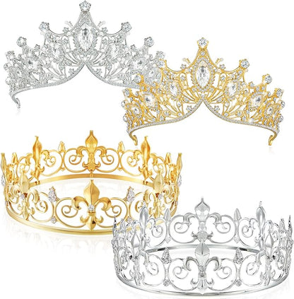 Henoyso 4 Pcs Prom King and Queen Crowns for Men Women Halloween Party King Queen Tiara Headband Homecoming Party Favor