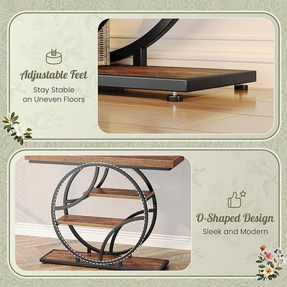 Huuger 41.3 Inch Entryway Table, Industrial Console Sofa Table with Storage, Accent Table with Shelves, for Entry, Hallway, Entrance, Foyer, O-Shaped Metal Frame, Rustic Brown