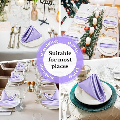 Bailarina 120 Pack Lavender Satin Napkins,17x17 Inches Wedding Napkins Square Soft Silky Table Napkins Bulk Decorative Elegant Cloth Napkin for Party Decoration, Banquet,Wedding,Graduation
