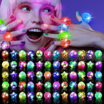 100 Pcs Light Up Rings, Glow In The Dark Party Supplies, 6 Style Flashing Glow In The Dark Rings for Adults & Kids, LED Ring for Birthday Party Favors, Concert, Raves, Halloween, Christmas