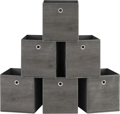 SONGMICS Storage Cubes, Set of 6 Storage Bins with Handles, Foldable Oxford Fabric and Non-Woven Fabric Storage Boxes, 10.2 x 10.2 x 11 Inches, Fit Cube Storage Unit, Misty Gray URFB126G01