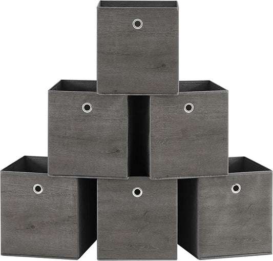 SONGMICS Storage Cubes, Set of 6 Storage Bins with Handles, Foldable Oxford Fabric and Non-Woven Fabric Storage Boxes, 10.2 x 10.2 x 11 Inches, Fit Cube Storage Unit, Misty Gray URFB126G01