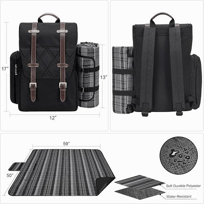 Picnic Backpack for 4 Person with Large Insulated Cooler Bag, Picnic Basket Set with Wine Pouch, Waterproof Picnic Blanket & Cutlery Set. Perfect for Beach, Camping, Party,Wedding Gift for Couple.