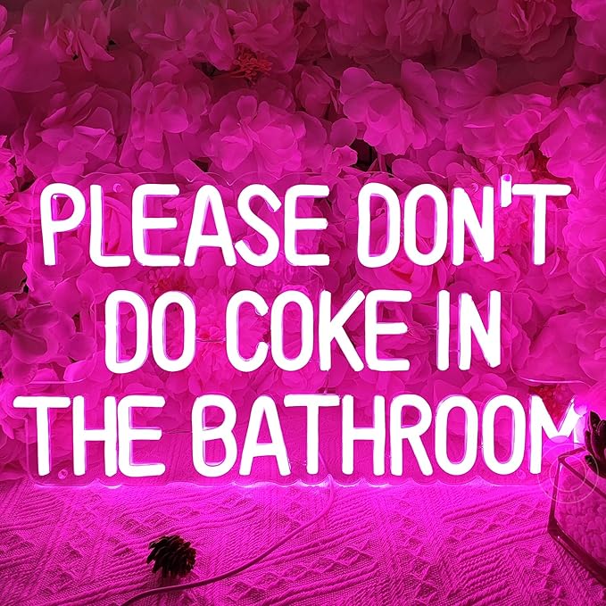 SYLHOME Pink Please Don't Do Coke In The Bathroom Led Neon Light Sign Game Room Bedroom Bar Store Hotel Wall Decor Sign Birthday Christmas Party Backdrop USB 16.9"X9.2"