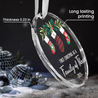 Baby's First Christmas Ornaments 2025 - Christmas Tree Decoration Glass Ornaments - New Parents Mom Dad, Baby First Ornament, First Christmas As A Family of Three, Ideal for New Mom Dad