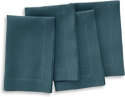 Solino Home Linen Napkins Set of 4-100% Pure Linen Peacock Blue Dinner Napkins Cloth 20 x 20 Inch - Fete, Handcrafted and Machine Washable