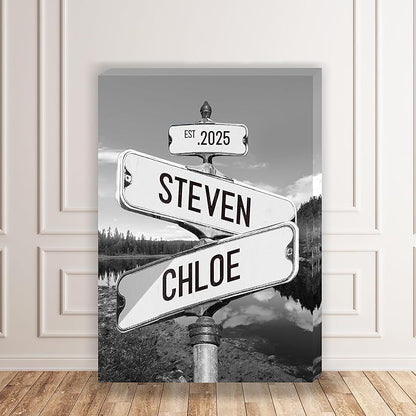 Personalized Vintage Street Sign For Couples, Custom Street Sign Canvas Poster Wall Art With Names, Gift For Valentine