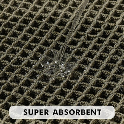 MIULEE Set of 2 Waffle Bathroom Rugs, Boho Bath Rugs Non Slip Washable, Super Absorbent Bath Mats, Ultra Soft Rubber Backed Shower Mats for Bathroom Floor, Tub, Green, 17"x24"+17"x48"