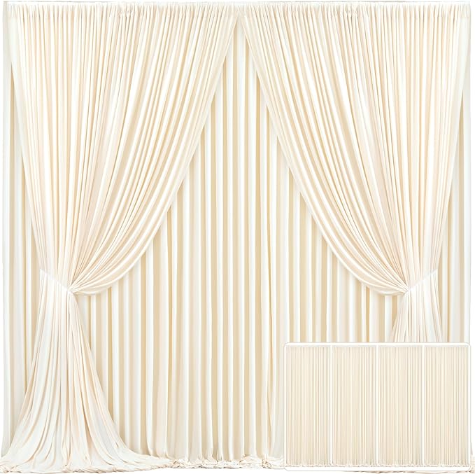 4 Panels Champagne Backdrop Curtain for Parties Wedding Baby Shower Wrinkle Free Photo Curtains Backdrop Drapes Fabric Decoration for Bridal Shower 20ft(W) x 10ft(H)