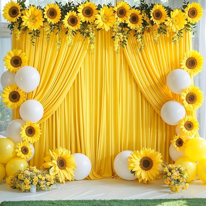 Yellow Backdrop Curtain for Parties Wrinkle Free Lemon Yellow Photo Curtains Backdrop Drapes Fabric Decoration for Birthday Party Wedding Baby Shower 5ft x 8ft,2 Panels