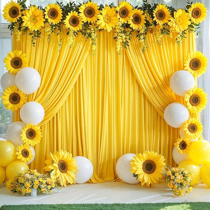 Yellow Backdrop Curtain for Parties Wrinkle Free Lemon Yellow Photo Curtains Backdrop Drapes Fabric Decoration for Birthday Party Wedding Baby Shower 5ft x 8ft,2 Panels