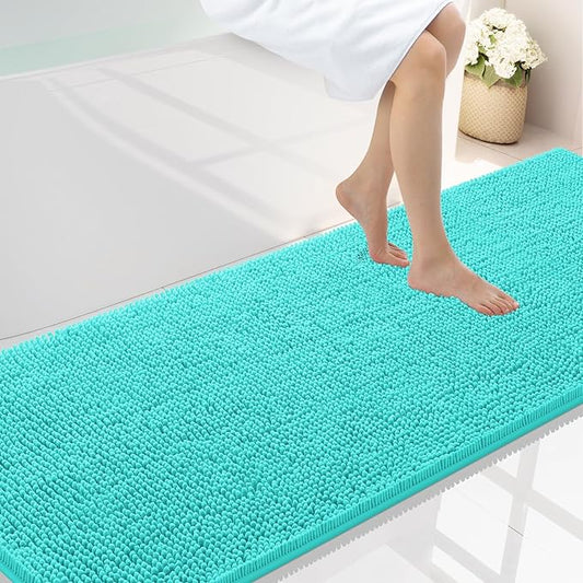 Smiry Luxury Chenille Bathroom Rugs 70x24, Extra Soft and Absorbent Shaggy Bath Mat, Machine Washable, Non-Slip Plush Carpet Runner for Tub, Shower, and Floor, Home Decor Accessories, Turquoise
