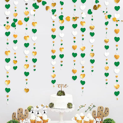Valentines Day Party Decorations Green Gold and White Love Heart Garland Hanging Streamer Banner for Spring Summer Anniversary Engagement Wedding Bridal Baby Shower Birthday Mothers Day Party Supplies