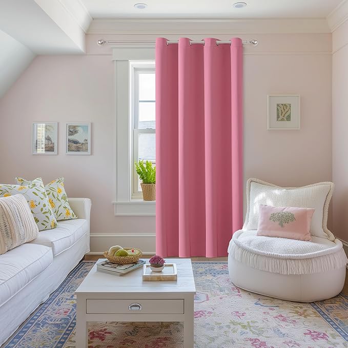 ChrisDowa Blackout Curtains 120 Inches Long for Living Room, Grommet Thermal Insulated Room Darkening Curtains for Bedroom (1 Panel Set, Pink, 52W x 120L)
