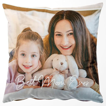 Easycosy Custom Pillow with Picture & Text, Two-Sides Velvet Customized Photo Pillowcase, 18"x18" Personalized Pillow Cover with Photo, Custom Gifts for Mother's Day (Optional Pillow Insert)