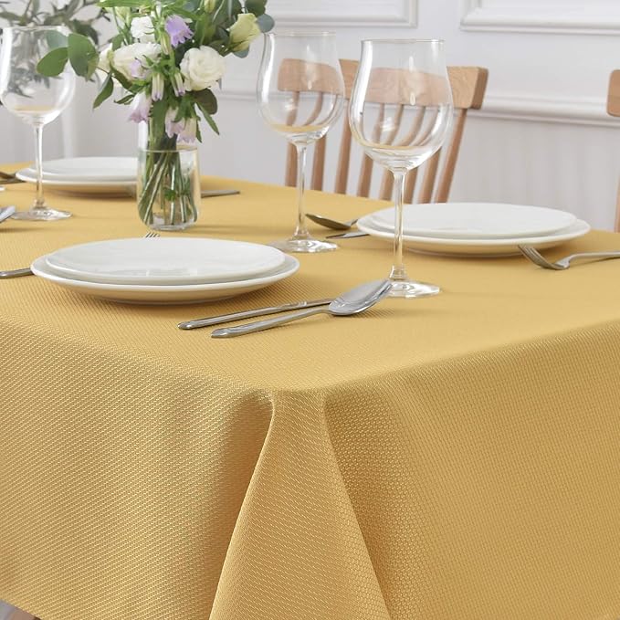 maxmill Textured Tablecloth Stain Resistant Waterproof and Wrinkle Resistant Washable Soft Table Cloth, Fabric Table Cover for Dining Room and Outdoor Use, Rectangle 60 x 120 Inch, Ochre Yellow