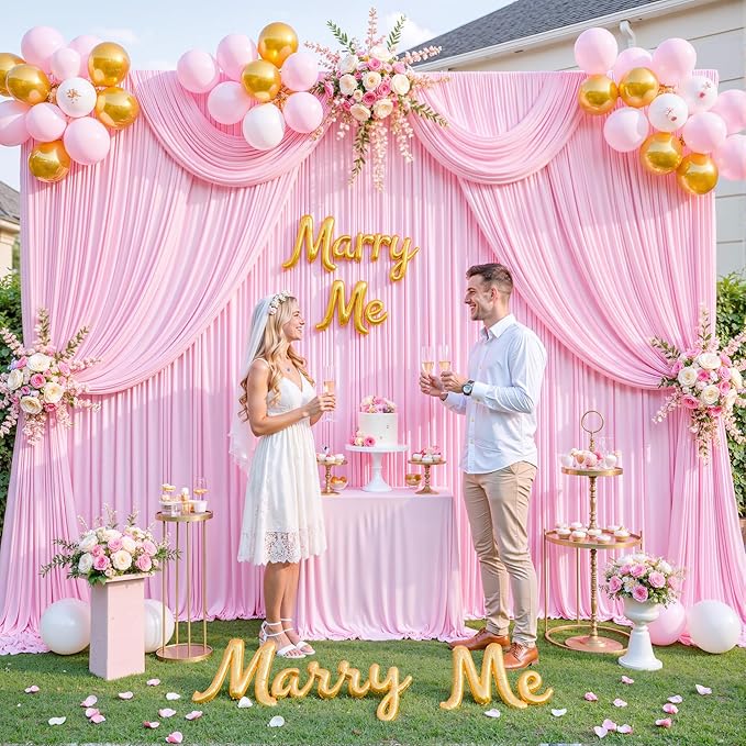 10x10 Pink Backdrop Curtain for Parties Baby Shower Wrinkle Free Pink Photo Curtains Backdrop Drapes Fabric Decoration for Wedding Birthday Party 5ft x 10ft,2 Panels