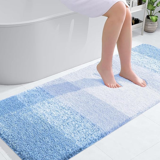 OLANLY Bathroom Rugs Mat 59x24, Extra Soft Absorbent Microfiber Bath Rugs, Rubber Backing, Quick Dry, Machine Washable Bath Mats for Bathroom Floor, Tub and Shower, Home Decor Accessories, Light Blue