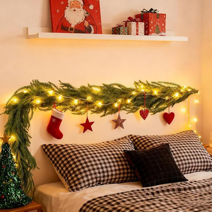 2PCS 6Ft Christmas Norfolk Pine Garland, Realistic Artificial Greenery Cedar Garland for Christmas Holiday Mantel Fireplace Table Indoor Outdoor Decoration