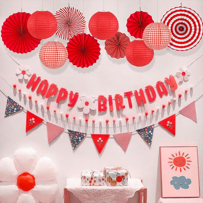 15Pcs Red Party Decorations Kit, Hanging Red Paper Lanterns Paper Fans for Home Decor Birthday Wedding Graduation Picnic BBQ Baby Shower Pizza Party Chinese New Year Decorations 2026
