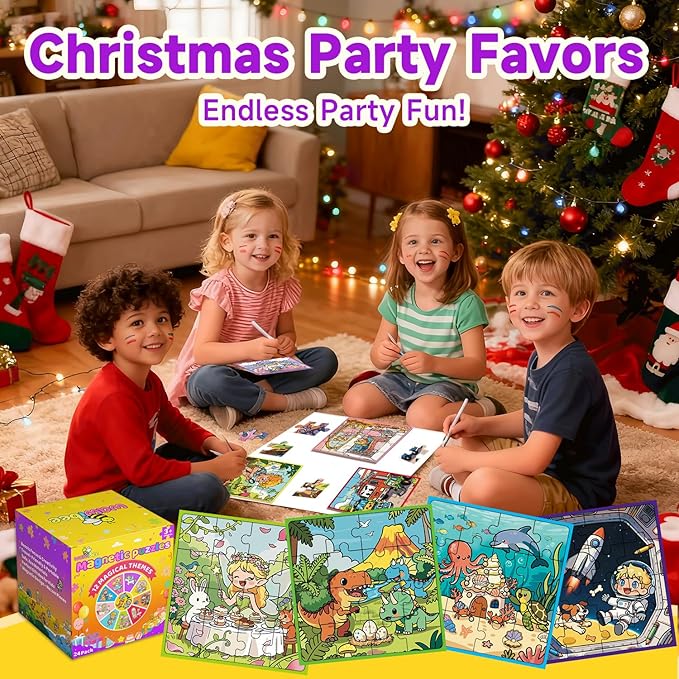 24-Pack Christmas Party Favors for Kids: Bulk Magnetic Puzzle Books for Toddlers 3-5 – Goodie Bag & Stocking Stuffers, Classroom Prizes, Birthday Return Gifts, Travel Toy for 4-8 Years Old Boys Girls