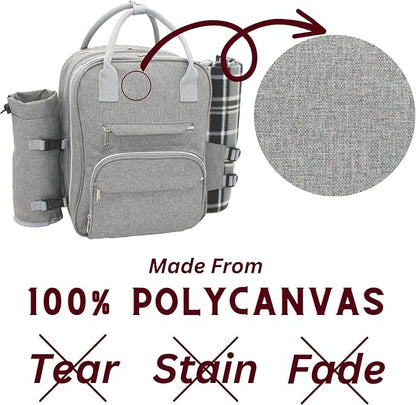 Truvelli Picnic Backpack for 4 with Blanket – 12-in-1 Insulated Picnic Basket Backpack Set with‬ Wine Holder, Cheese Board & Cutlery – Premium Picnic Back Pack for Family & Group‬ Adventures, Gray