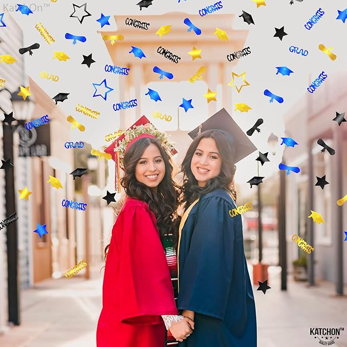 KatchOn, Gold and Black Graduation Confetti 2025 - Pack of 1300 | Grad Confetti Class of 2025 | Grad Table Decorations 2025 | Blue and Gold Graduation Decorations