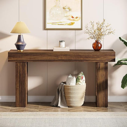 Tribesigns 63-Inch Long Console Table, MDF Wood Grain Rectangular Sofa Table Behind The Couch, Farmhouse Entryway Table for Entrance, Hallway, Living Room (Rustic Brown)