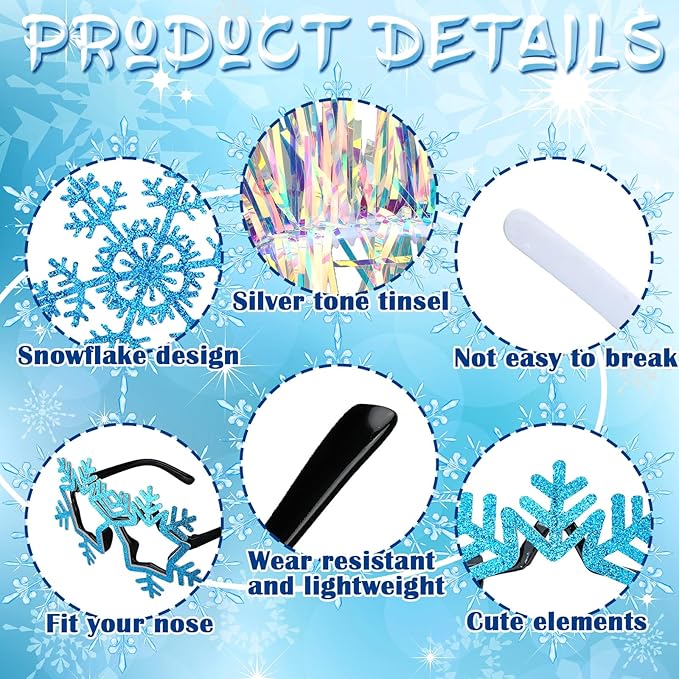 Riceshoot 24 Pcs Christmas Snowflake Headbands Snowflake Glasses Set Christmas Glittered Eyewear Headbands Accessories Party Favors