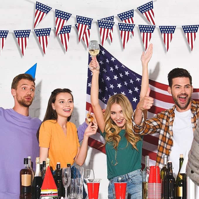 100FT 4th of July Decorations, 60Pcs Pennant Fourth of July Banner, 7.8 x 11.8 Inches Fourth of July American Flags for Outside 4th of July Accessories Independence Day Patriotic Party Parade Decor