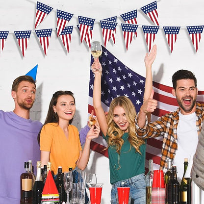 100FT 4th of July Decorations, 60Pcs Pennant Fourth of July Banner, 7.8 x 11.8 Inches Fourth of July American Flags for Outside 4th of July Accessories Independence Day Patriotic Party Parade Decor