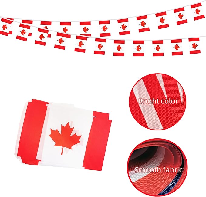 Canada Small String Flags, 50 Feet 38 Pcs Canadian Pennant Banner Bunting Flags, Patriotic Events, Independence Day, Country Festival, Commemoration, Decorations (Canada)