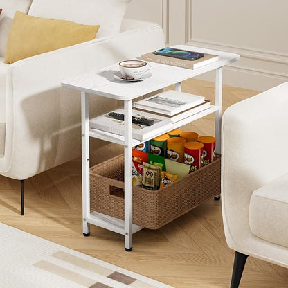 SLEEPING LAMB Side Table for Living Room, 3-Tier End Table for Small Space with Wide Storage Tabletop, Elegant White Narrow Nightstand for Bedroom, Sofa Couch