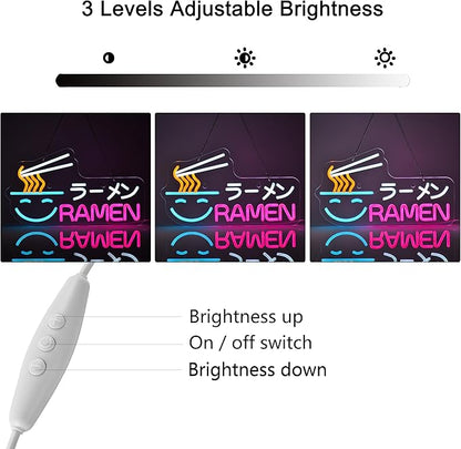 Ramen Neon Sign Japanese Noodles LED Lights for Wall Decor 16.1" x 9.1" USB Powered Light Up Signs for Resturant Ramen Shop Kitchen Dinning Room Noodle Shop Wall Art Decorations