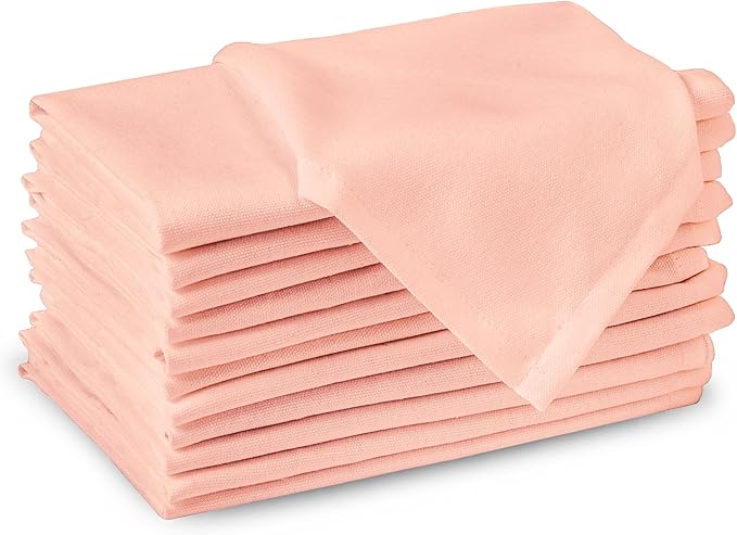 Encasa XO Peach Cloth Napkins Set of 12, 17"x17" | Solid Color Cotton Dinner Napkins | Washable & Reusable Napkins for Dining Table Fall Decoration, Holiday & Christmas Festivals