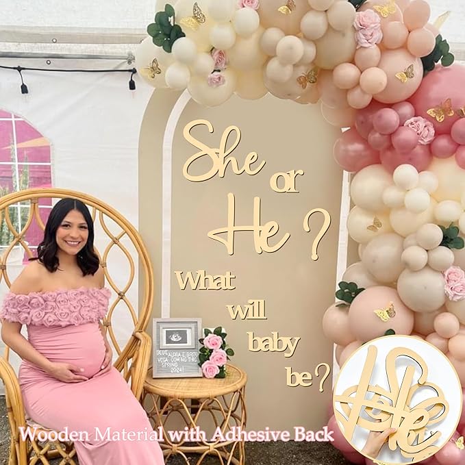 Large Gender Reveal Party Decor for Backdrop Decals Wooden He or She What Will Baby Be Balloon Arch Decor Babys Shower Sign Colorable Baby Gender Girl or Boy Party Decals Pregnancy Banner Photo Props