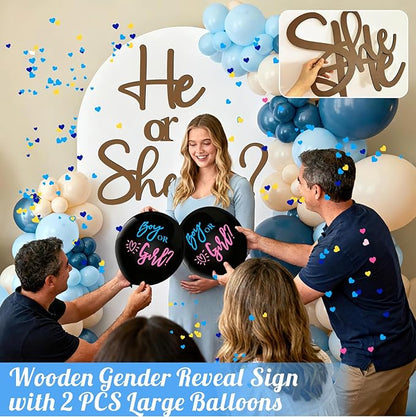 Large Wooden Gender Reveal Decals for Backdrop 36 Inch Boy or Girl Balloons He or She What Will Baby Be Decorations for Balloon Arch Sticker Oh Baby Shower Sign Gender Reveal Ideas Banner Photo Props