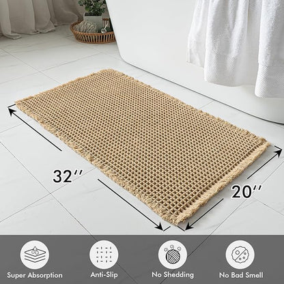 MIULEE Set of 2 Waffle Bathroom Rugs, Boho Bath Rugs Non Slip Washable, Super Absorbent Bath Mats, Ultra Soft Rubber Backed Shower Mats for Bathroom Floor, Tub and Shower, Brown, 20x32 Inch