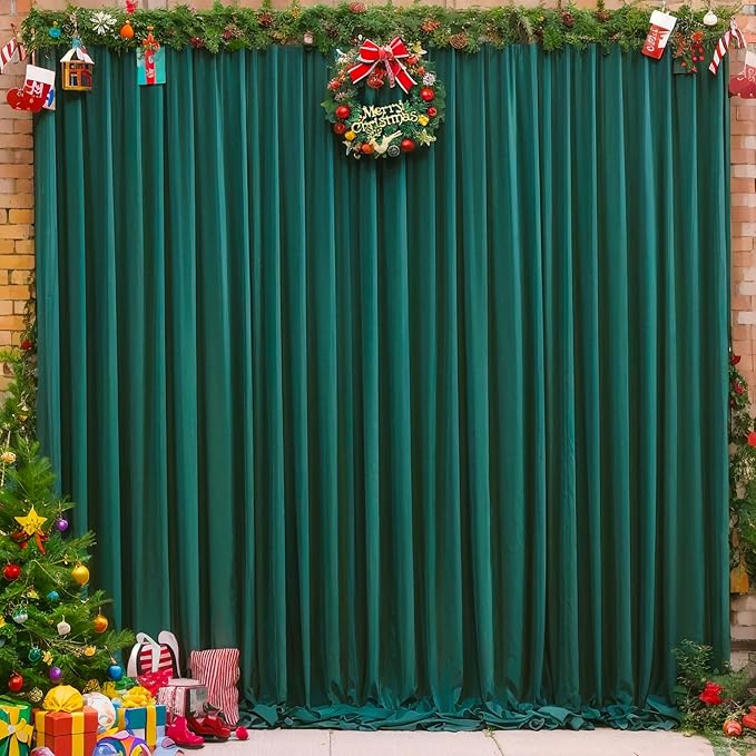 8 x 10ft Hunter Green Backdrop Curtains for Party Wedding Back Drop Soft Fabric Curtains Dark Green Photo Background Wrinkle Free Polyester for Birthday Christmas Party Graduations, 2 Panels