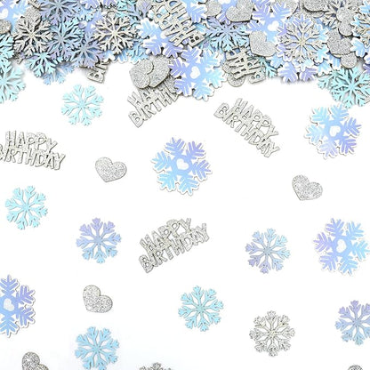 Blue Silver Purple Snowflake Happy Birthday Confetti for Table – 200PC Glitter Heart Snowflakes Table Scatters intend for Winter Wonderland Frozen Birthday Party Decorations
