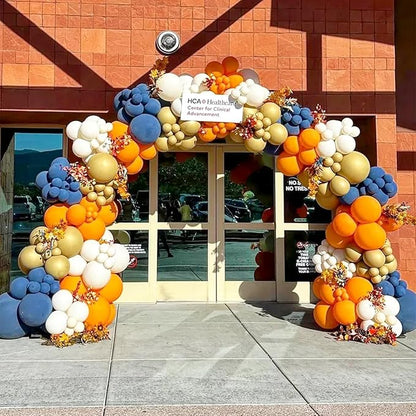 Blue and Orange Balloons Arch Kit, 162pcs Orange Navy Blue White Metallic Gold and Confetti Balloons for Graduation Baby Shower Fall Thanksgiving Birthday Party Decorations