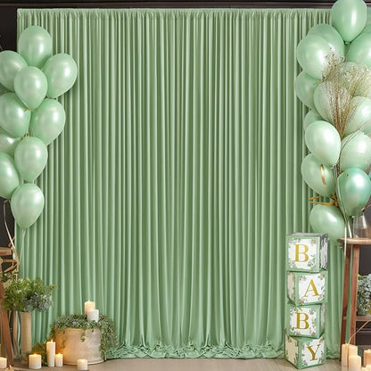 4 Panels Sage Green Backdrop Curtain for Parties Wrinkle Free Dark Green Photo Curtains Backdrop Drapes Fabric Decoration for Baby Shower Birthday Party Photography 20ft(W) x 10ft(H)
