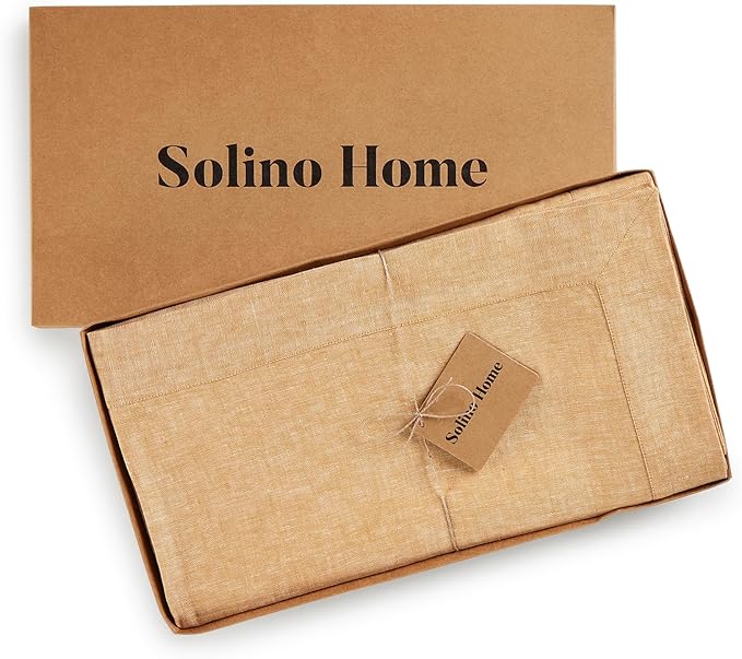 Solino Home Linen Tablecloth 60 x 120 Inch - 100% Pure Linen Golden Nugget Table Cloth for Rectangle Tables - Athena, Machine Washable Tablecloth for Fall, Autumn, Christmas, New Year