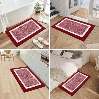 Pauwer Bathroom Rugs Sets 3 Piece Bathroom Shower Rugs with U-Shaped Contour Toilet Mat Absorbent Microfiber Plush Bath Mats Non Slip Bath Rugs Machine Washable Shaggy Bath Floor Mats, Red