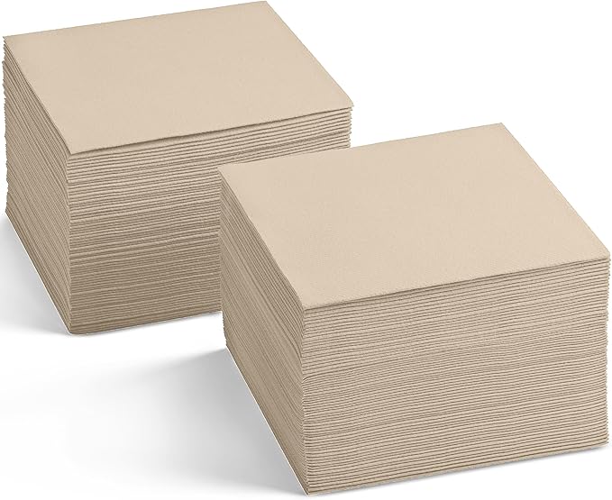 Disposable Linen-Feel Cocktail Napkins, 200-Pack 5" x 5" PEBBLE STONE Paper Beverage Napkins For Bar, Restaurant And Café, Dessert Napkins For Party, Wedding Or Event